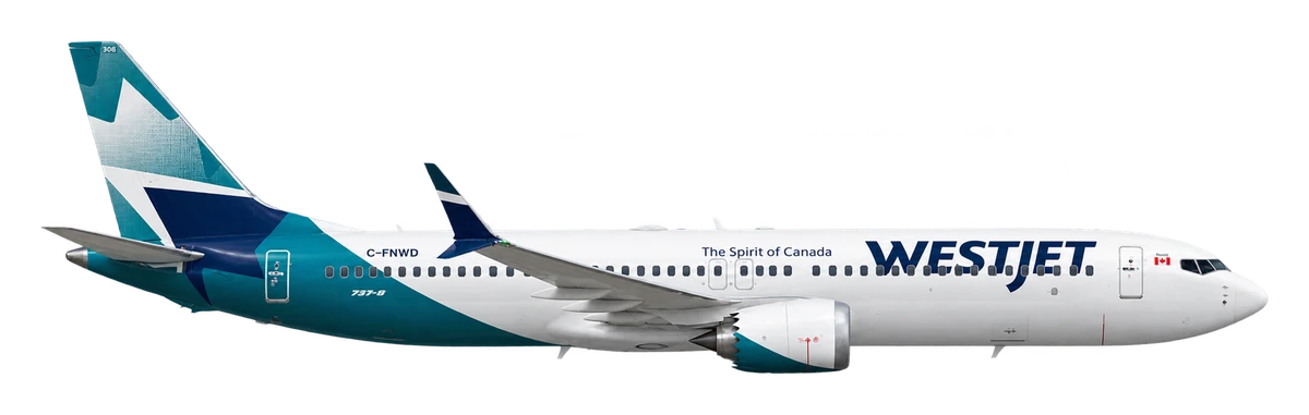 Boeing 737 MAX 8 in WestJet livery, side profile
