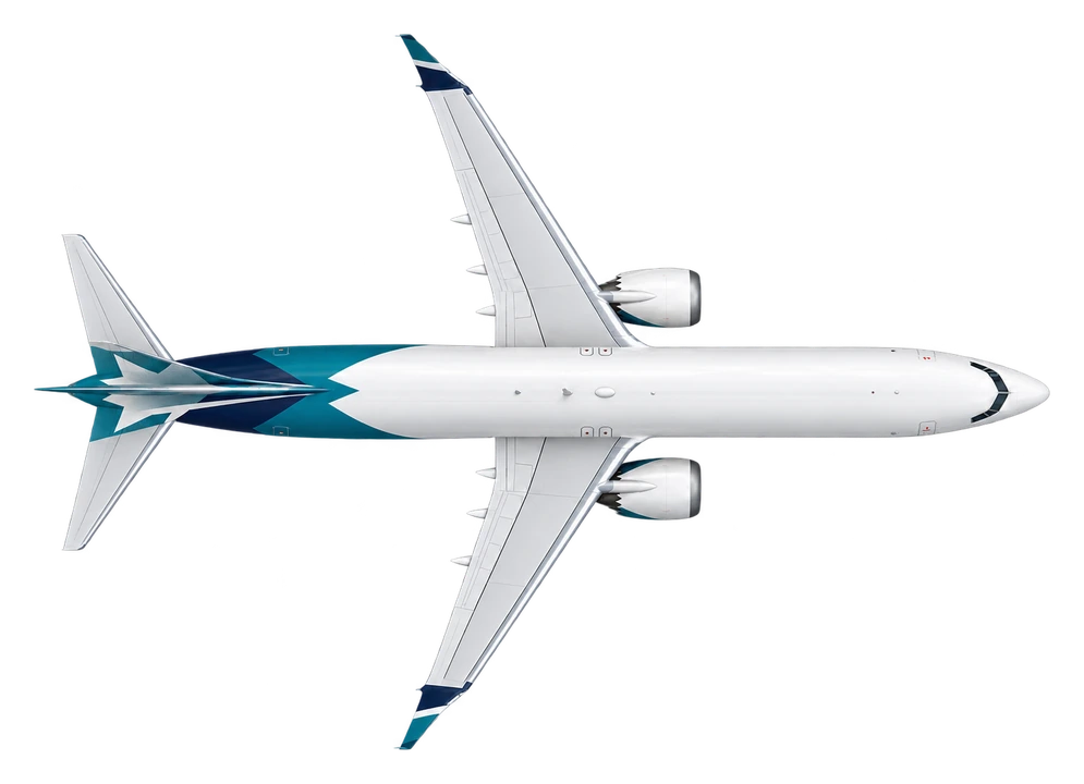 Boeing 737 MAX 8 in WestJet livery, top view