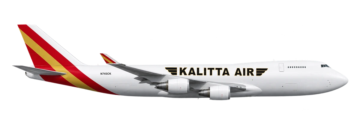 Boeing 747-400 in Kalitta Air livery, side profile