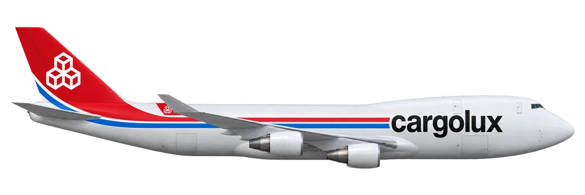 Boeing 747-400 in Cargolux livery, side profile