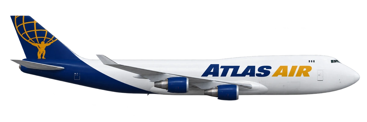 Boeing 747-400 in Atlas Air livery, side profile