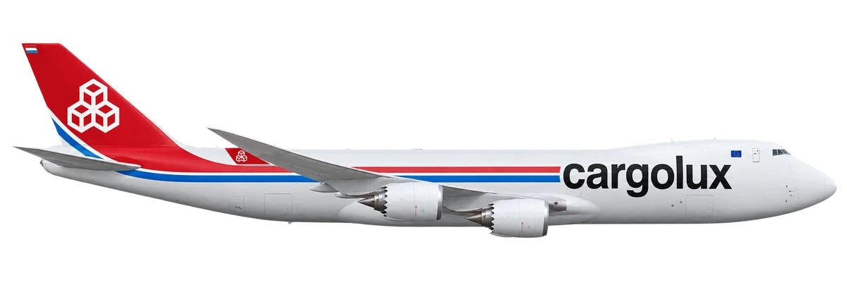 Boeing 747-8 in Cargolux livery, side profile