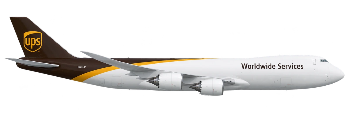 Boeing 747-8 in UPS Airlines livery, side profile