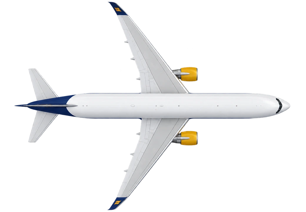 Boeing 767-300ER in Icelandair livery, top view
