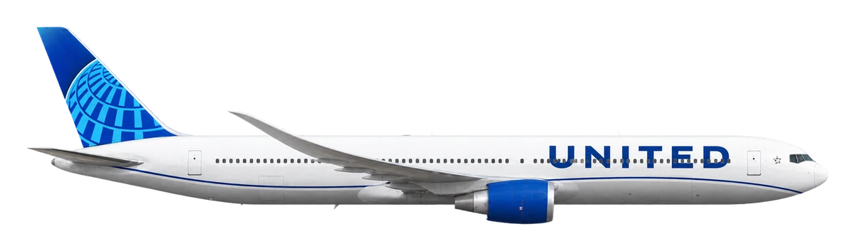 Boeing 767-400ER in United Airlines livery, side profile