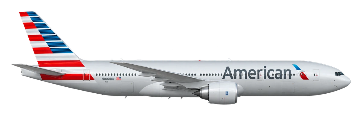 Boeing 777-200 in American Airlines livery, side profile