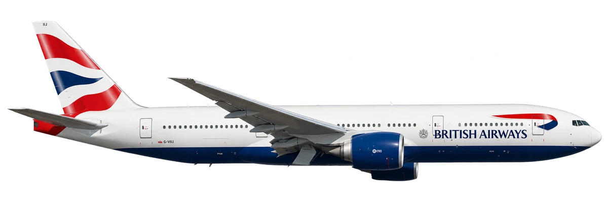 Boeing 777-200 in British Airways livery, side profile
