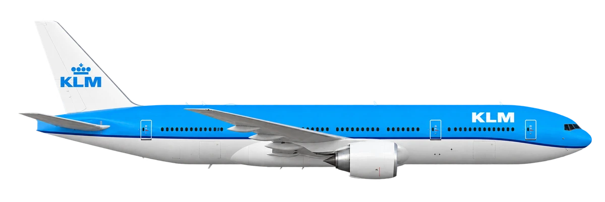 Boeing 777-200 in KLM Royal Dutch Airlines livery, side profile