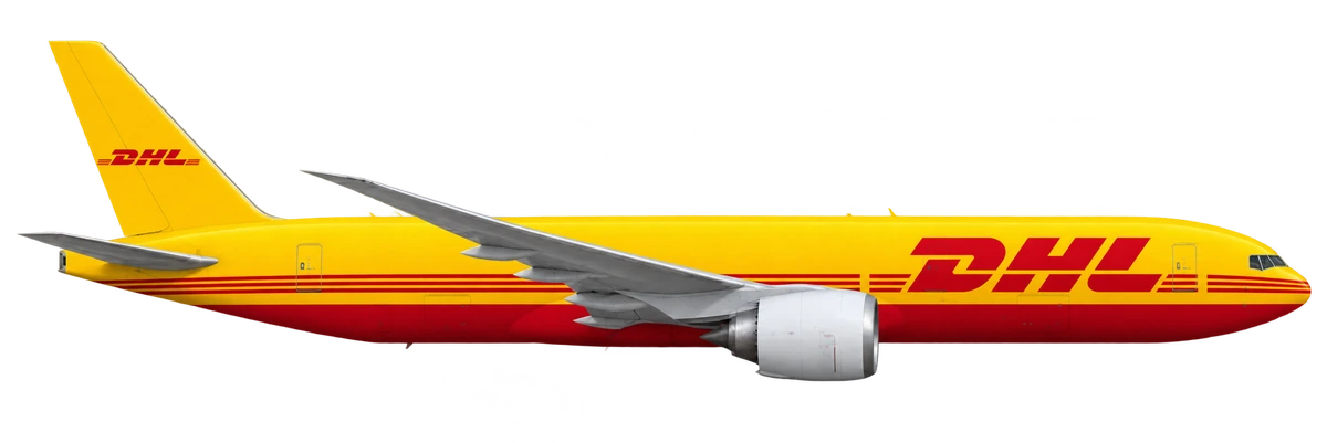 Boeing 777-200LR in European Air Transport (DHL) livery, side profile