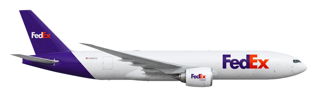 Boeing 777-200LR in FedEx Express livery, side profile