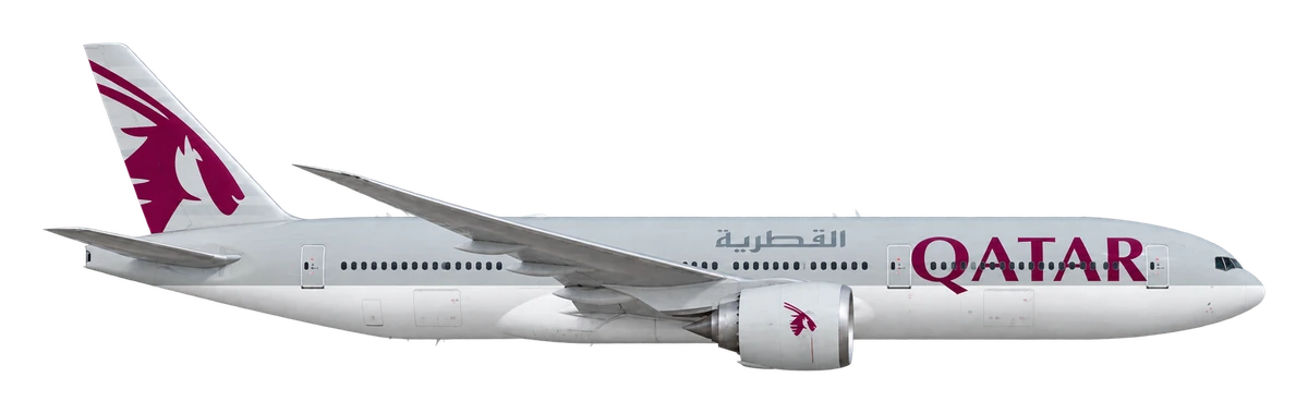 Boeing 777-200LR in Qatar Airways livery, side profile