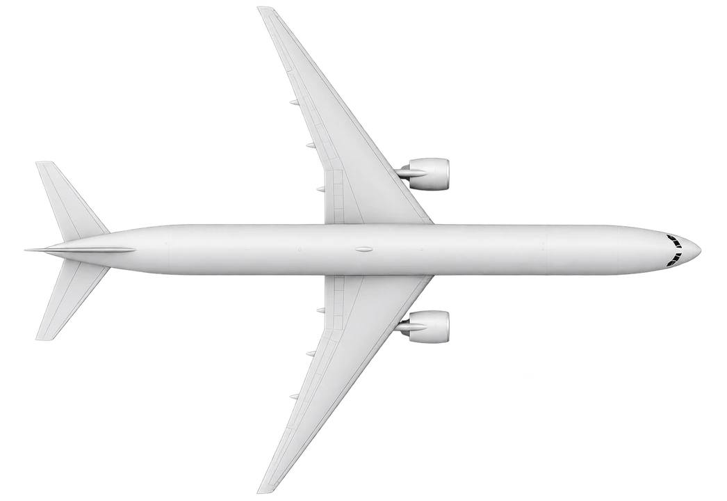 Boeing 777-300 in Qatar Airways livery, top view