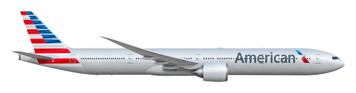 Boeing 777-300ER in American Airlines livery, side profile