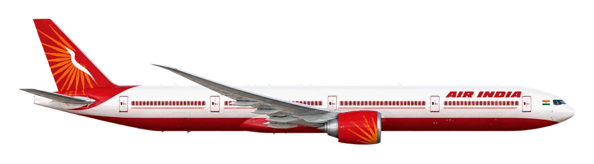 Boeing 777-300ER in Air India livery, side profile