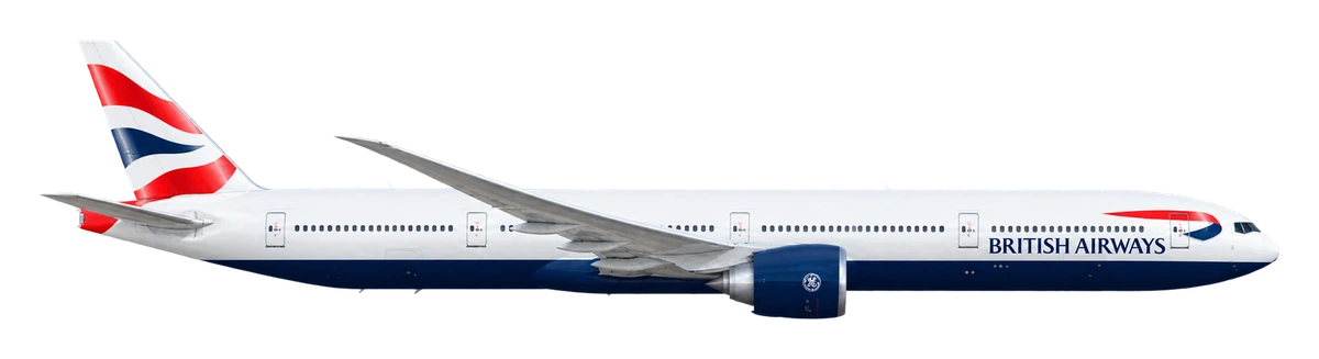 Boeing 777-300ER in British Airways livery, side profile