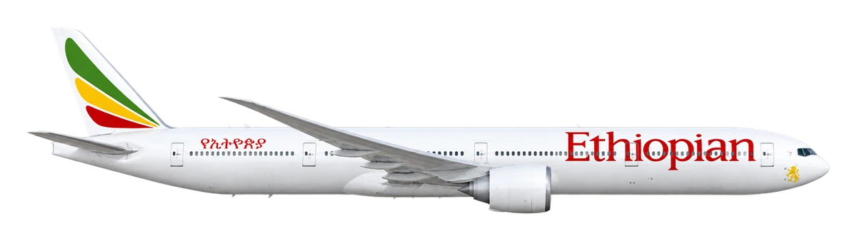 Boeing 777-300ER in Ethiopian Airlines livery, side profile