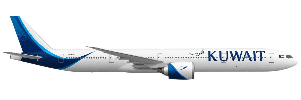 Boeing 777-300ER in Kuwait Airways livery, side profile