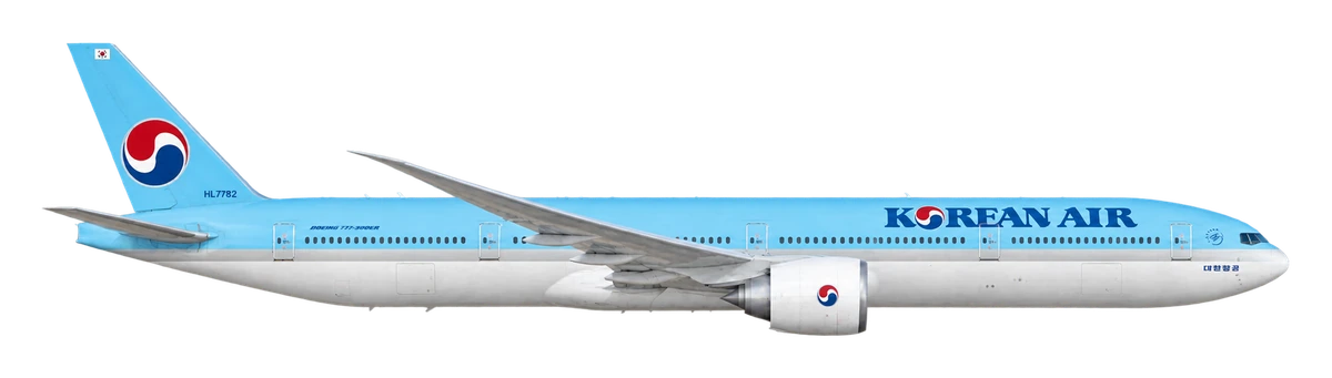 Boeing 777-300ER in Korean Air livery, side profile