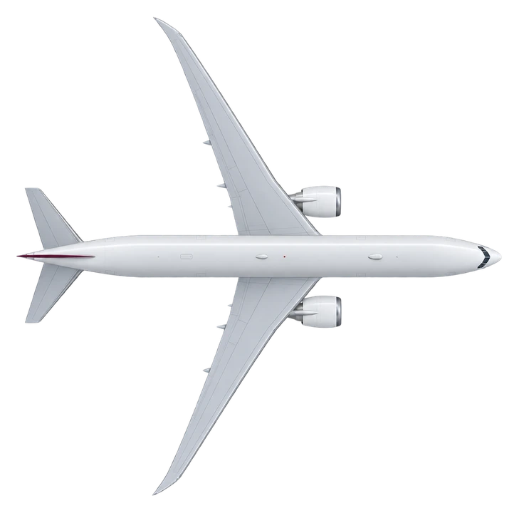 Boeing 777-300ER in Qatar Airways livery, top view