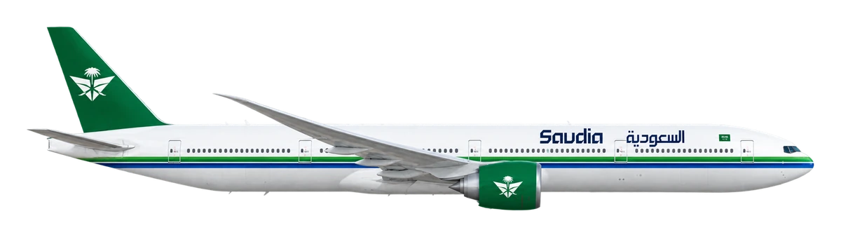 Boeing 777-300ER in Saudia livery, side profile