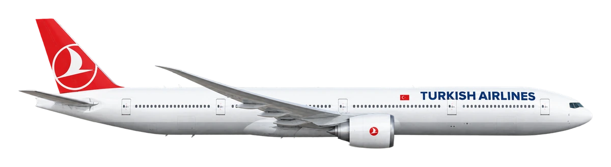 Boeing 777-300ER in Turkish Airlines livery, side profile