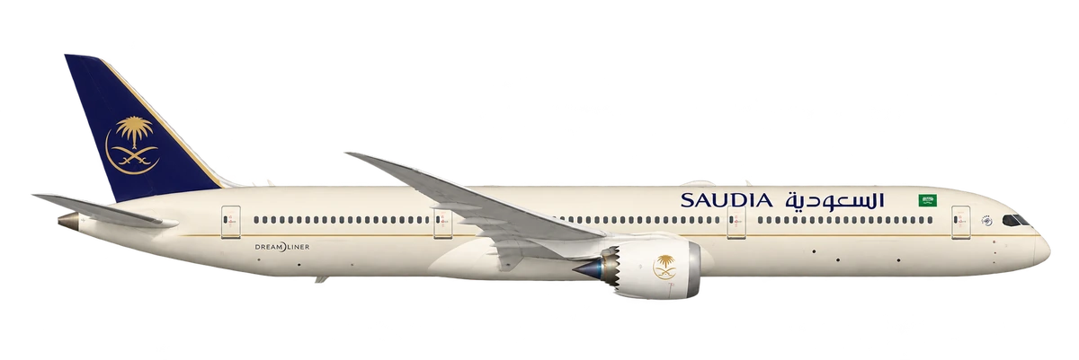 Boeing 787-10 Dreamliner in Saudia livery, side profile