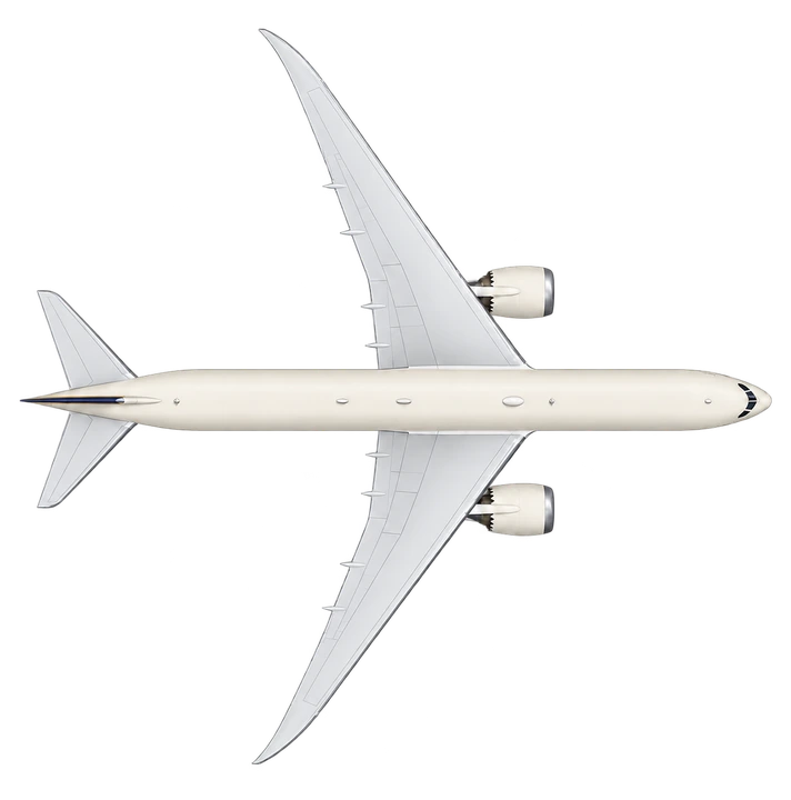 Boeing 787-10 Dreamliner in Saudia livery, top view