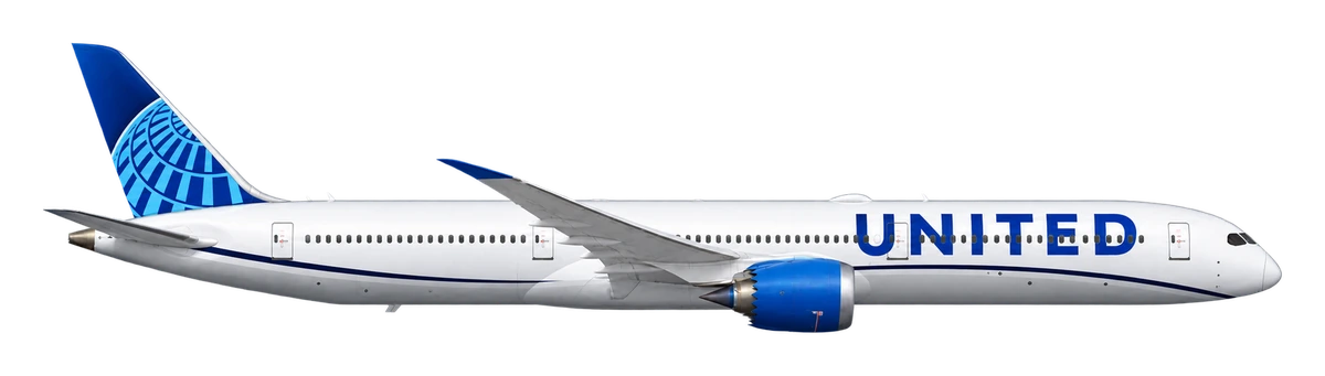 Boeing 787-10 Dreamliner in United Airlines livery, side profile
