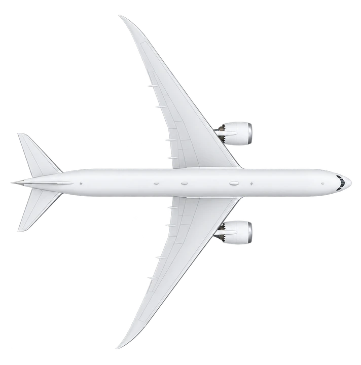 Boeing 787-10 Dreamliner in WestJet livery, top view