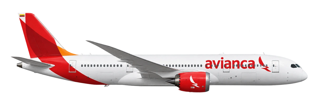 Boeing 787-8 Dreamliner in Avianca livery, side profile