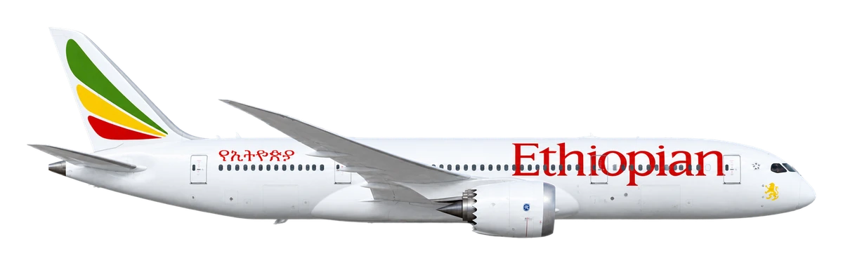 Boeing 787-8 Dreamliner in Ethiopian Airlines livery, side profile