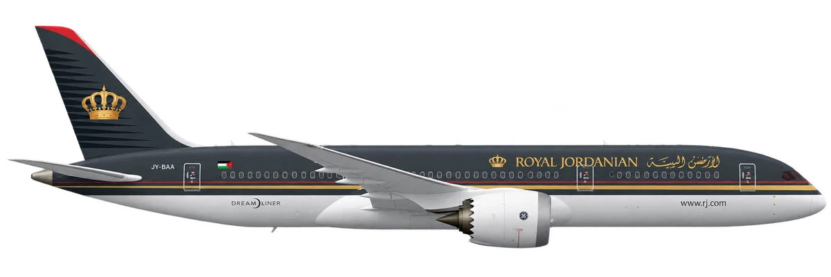 Boeing 787-8 Dreamliner in Royal Jordanian livery, side profile