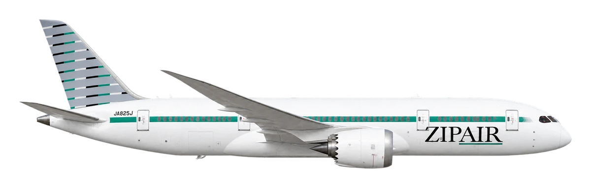 Boeing 787-8 Dreamliner in ZIPAIR livery, side profile