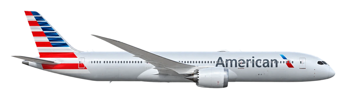 Boeing 787-9 Dreamliner in American Airlines livery, side profile