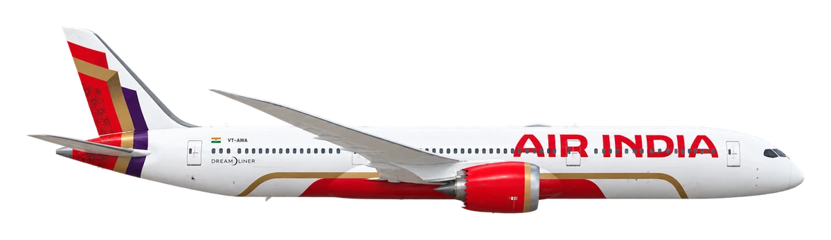 Boeing 787-9 Dreamliner in Air India livery, side profile