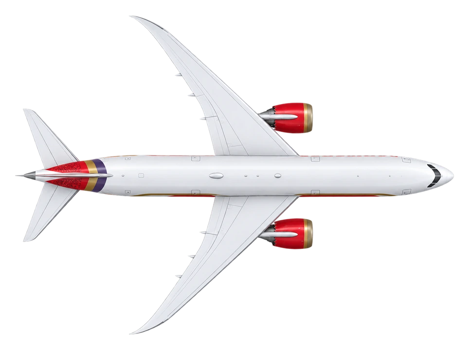 Boeing 787-9 Dreamliner in Air India livery, top view