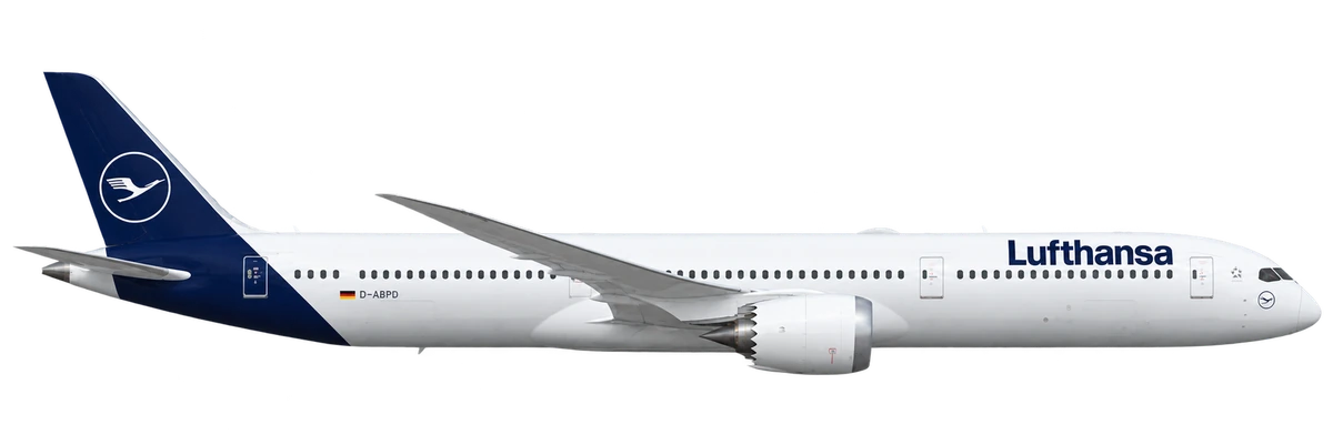 Boeing 787-9 Dreamliner in Lufthansa livery, side profile