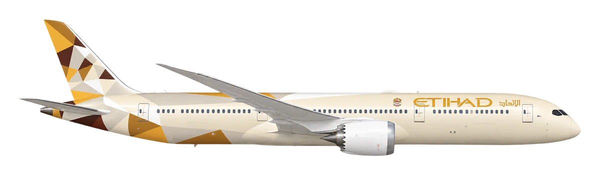 Boeing 787-9 Dreamliner in Etihad Airways livery, side profile