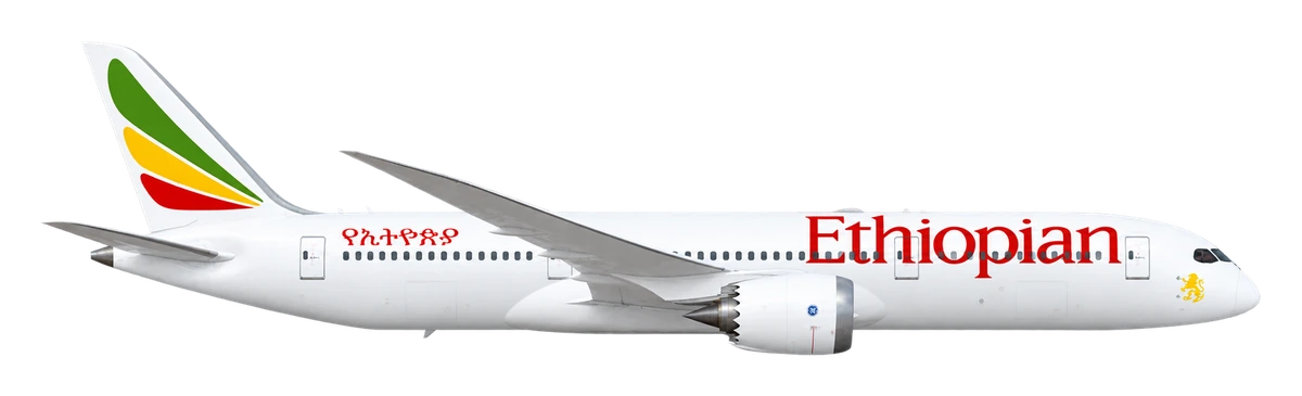 Boeing 787-9 Dreamliner in Ethiopian Airlines livery, side profile