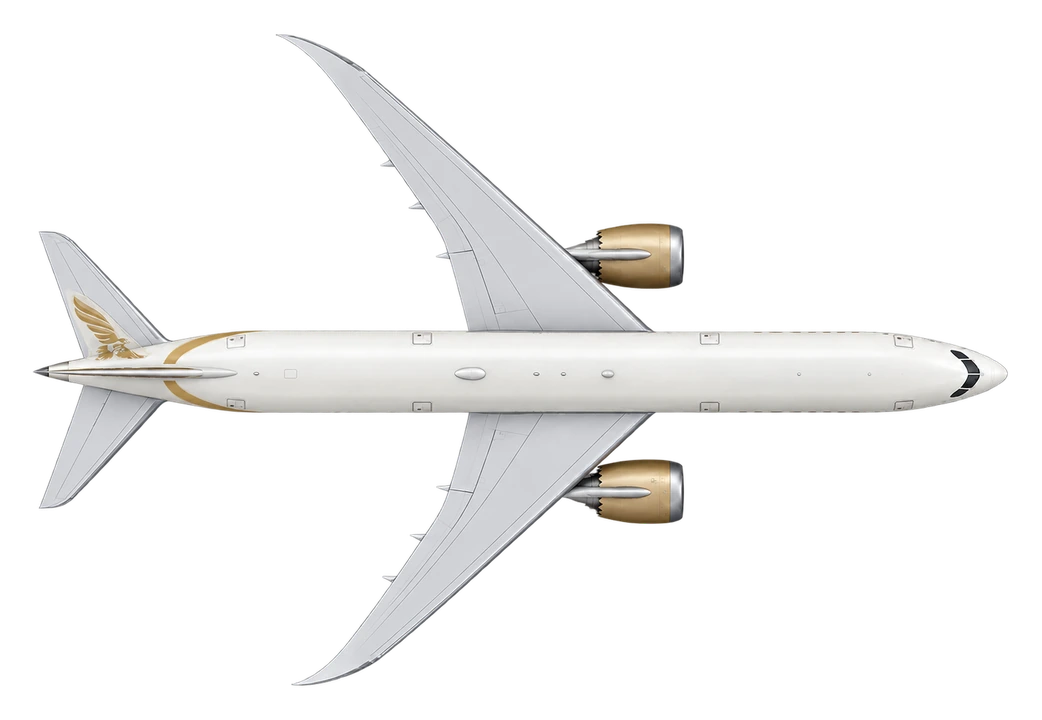 Boeing 787-9 Dreamliner in Gulf Air livery, top view