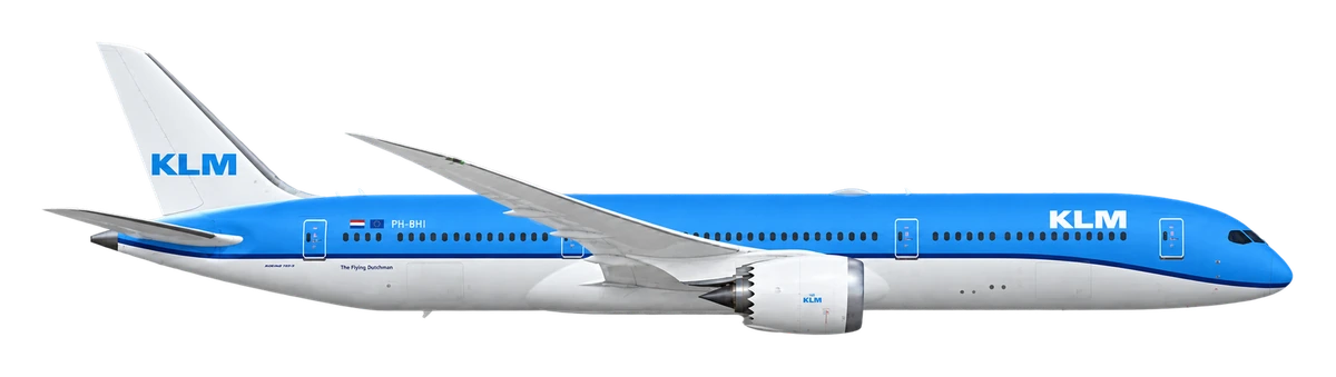 Boeing 787-9 Dreamliner in KLM Royal Dutch Airlines livery, side profile