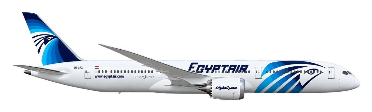 Boeing 787-9 Dreamliner in EgyptAir livery, side profile