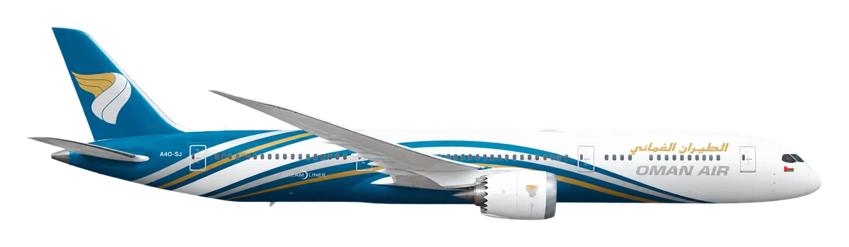 Boeing 787-9 Dreamliner in Oman Air livery, side profile