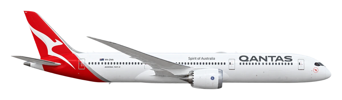 Boeing 787-9 Dreamliner in Qantas livery, side profile