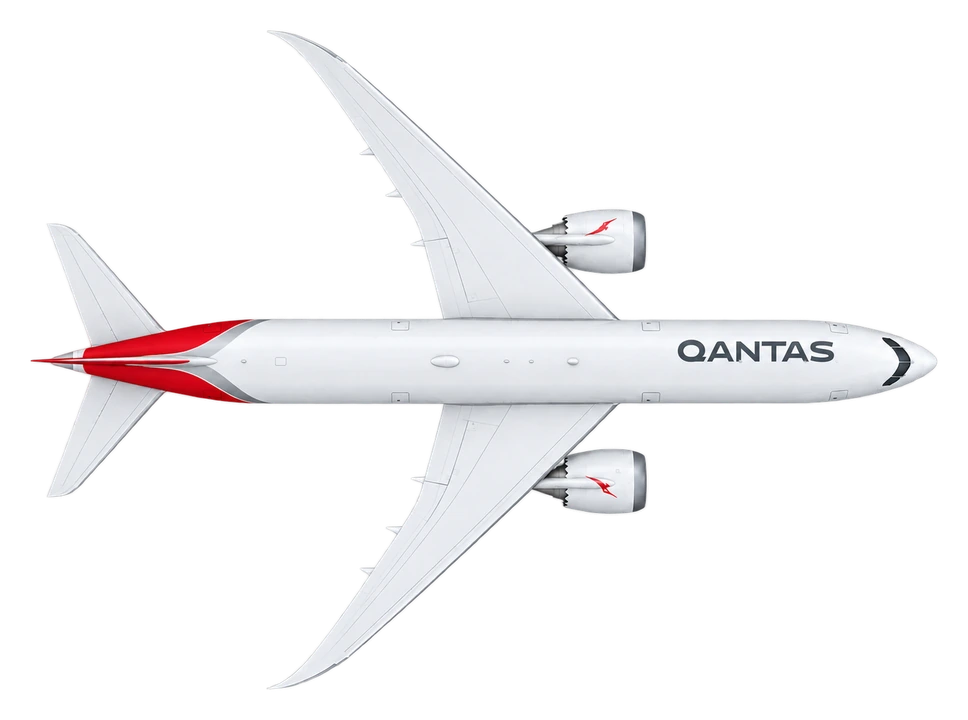 Boeing 787-9 Dreamliner in Qantas livery, top view