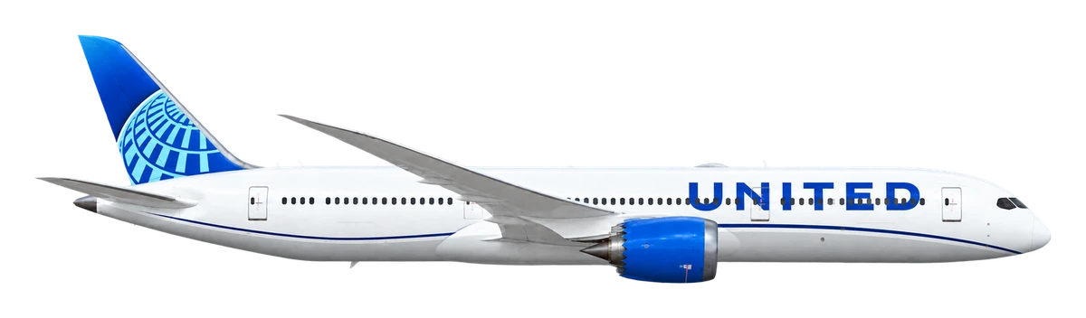 Boeing 787-9 Dreamliner in United Airlines livery, side profile