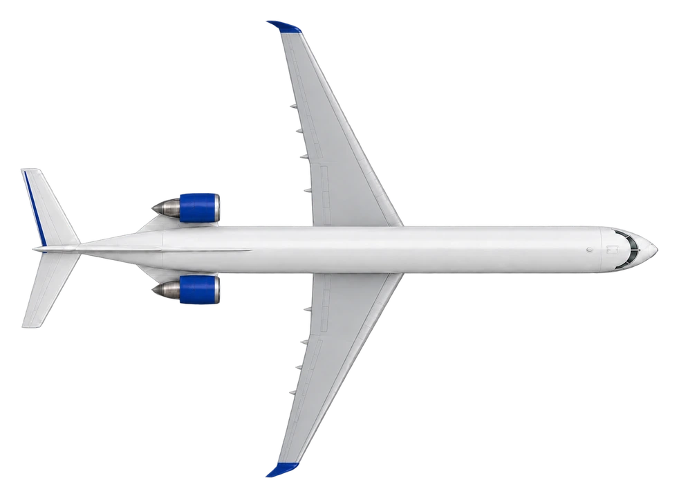 Bombardier CRJ700 in United Airlines livery, top view