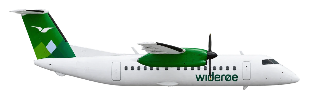 Bombardier Dash 8 Q200 in Wideroe livery, side profile