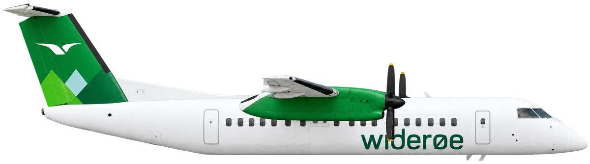 Bombardier Dash 8 Q300 in Wideroe livery, side profile