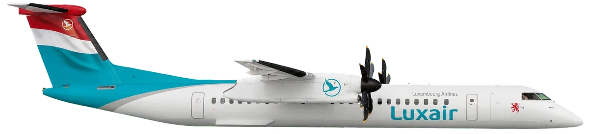 Bombardier Dash 8 Q400 in Luxair livery, side profile